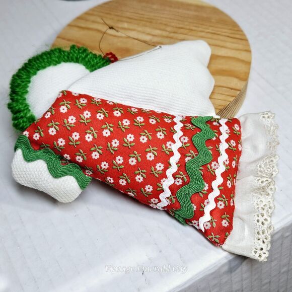 Vtg Christmas Ornaments Dolls Stuffed Pillows Set Of 2 Angel Nutcracker Soldier - Picture 6 of 15